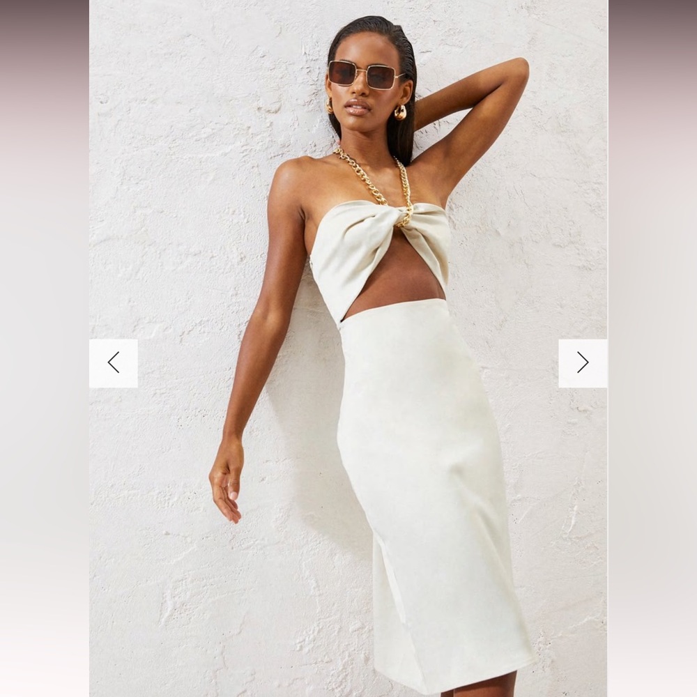 Cream Satin Midi Dress with Chain Neck (Never Worn - New With Tags)